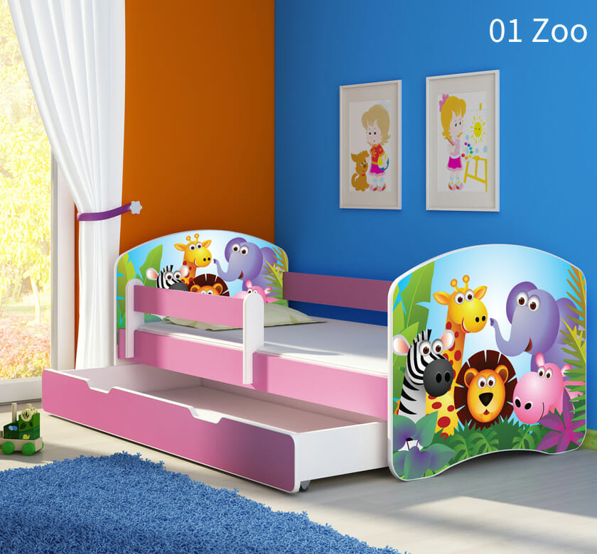 Dječji krevet Acma s motivom 160x80 cm - roza stranica + ladica